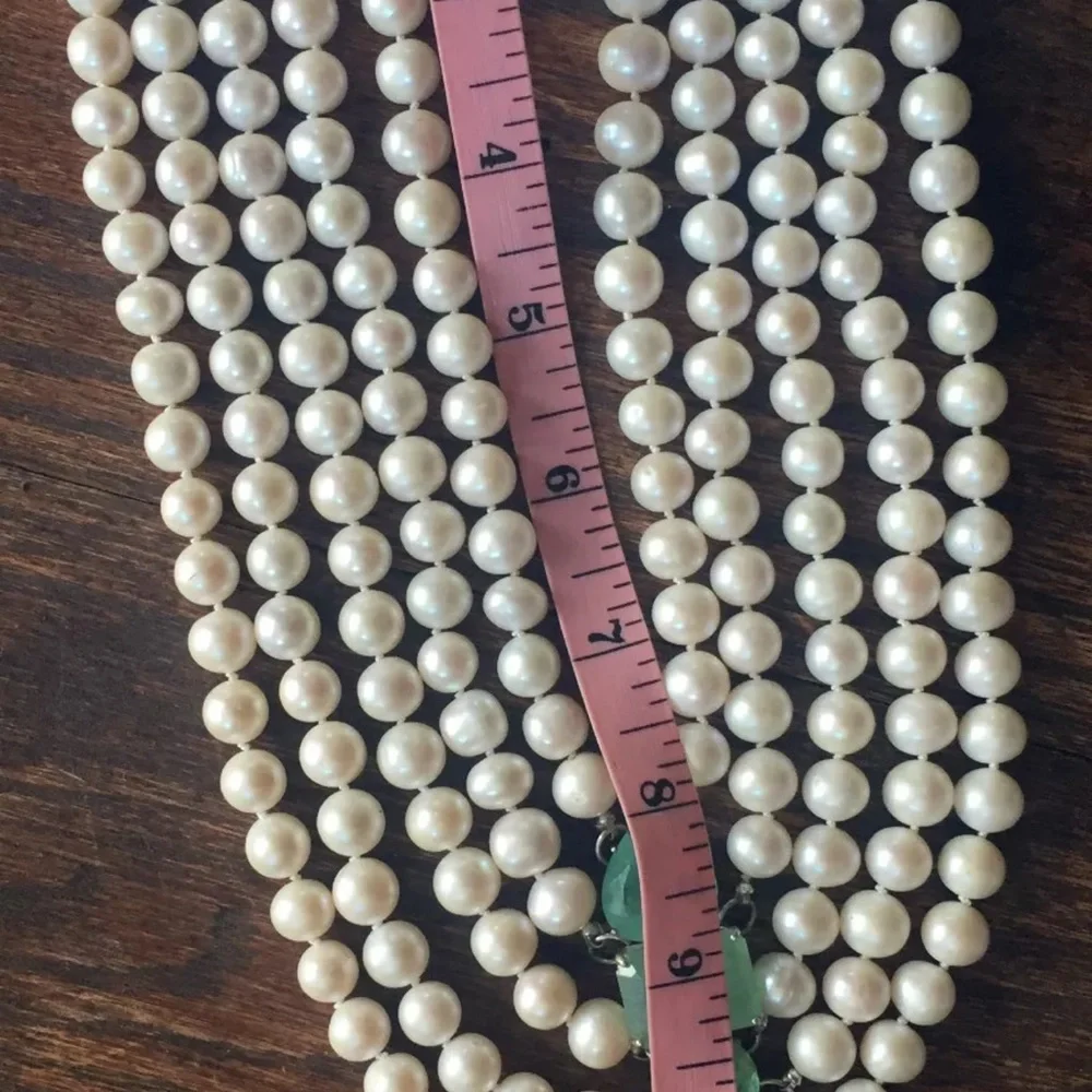 New Huge 14k gold 5 strand 10mm cultured pearl & 101.76 carat  Emerald bracelet - Picture 7 of 12